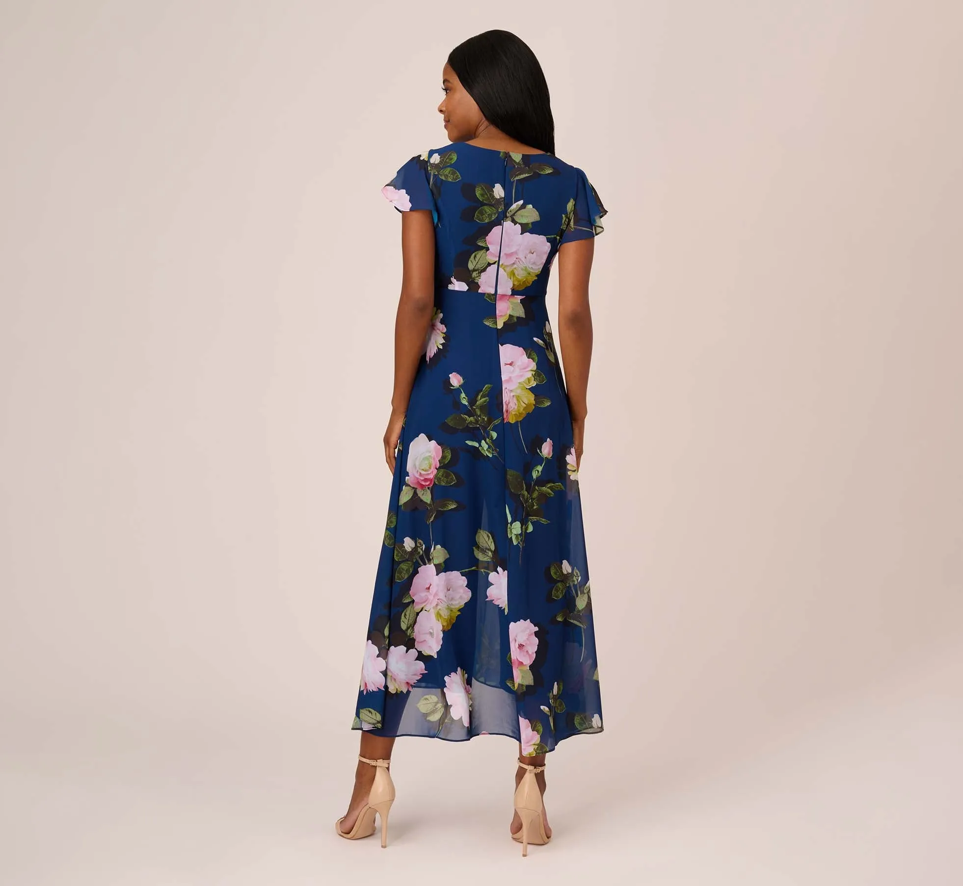 Floral Print Chiffon Cropped Jumpsuit In Navy Multi sold by Adrianna Papell product image thumbnail 3