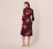 Three Quarter Sleeve Floral Taffeta Shirt Dress In Black Multi sold by Adrianna Papell