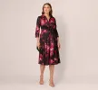 Three Quarter Sleeve Floral Taffeta Shirt Dress In Black Multi sold by Adrianna Papell