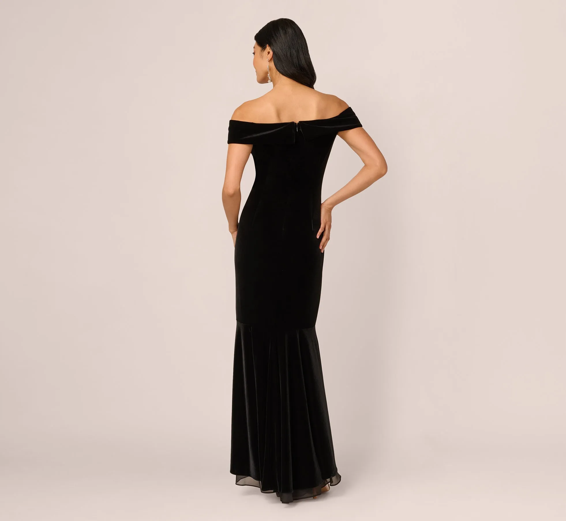 Off The Shoulder Velvet Mermaid Gown With Organza Ruffle In Black sold by Adrianna Papell product image thumbnail 5