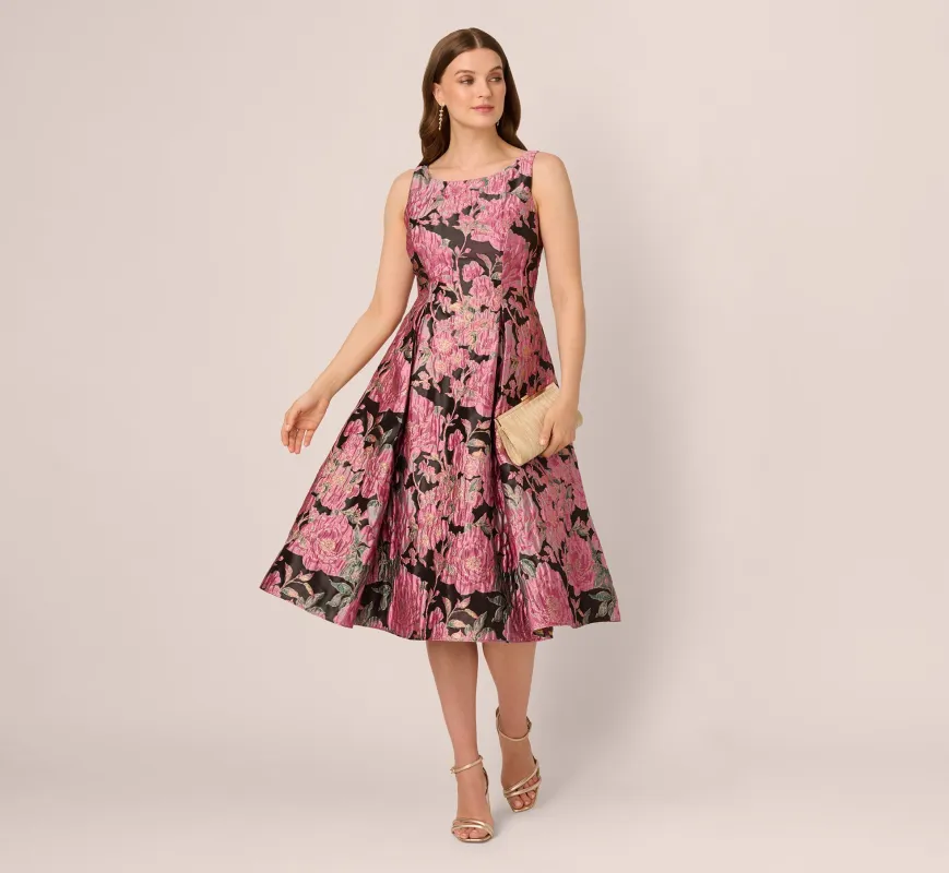 Sleeveless Metallic Floral Jacquard Midi Dress In Black Pink Multi sold by Adrianna Papell