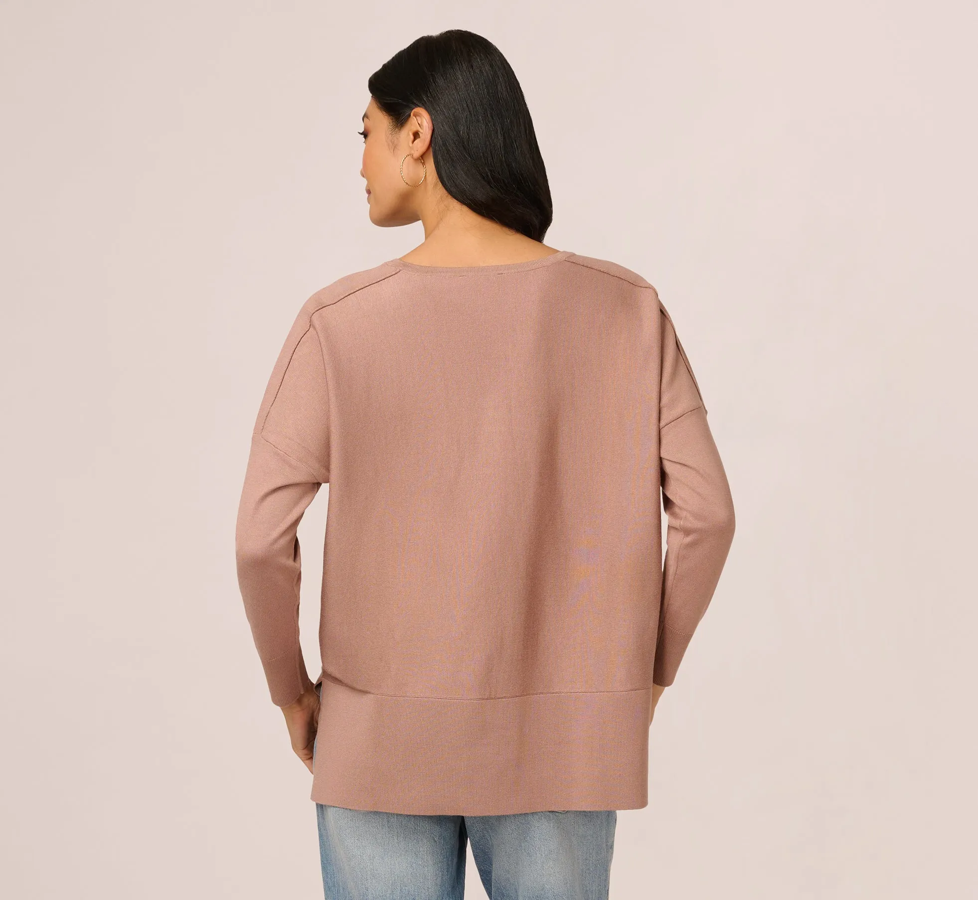 Long Sleeve Drop Shoulder Pullover Sweater Top In Cocoa sold by Adrianna Papell product image thumbnail 5