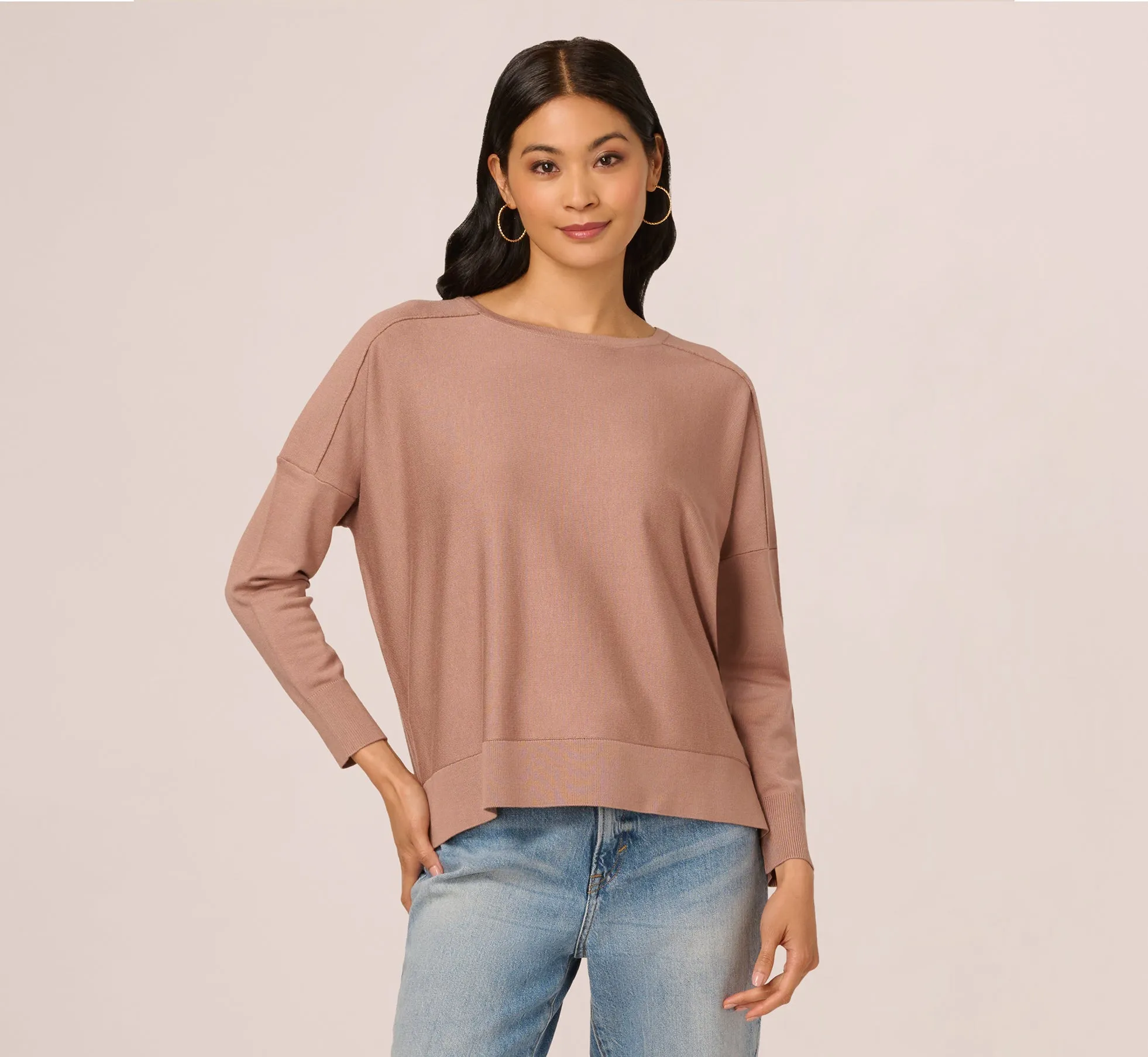 Long Sleeve Drop Shoulder Pullover Sweater Top In Cocoa sold by Adrianna Papell product image thumbnail 2