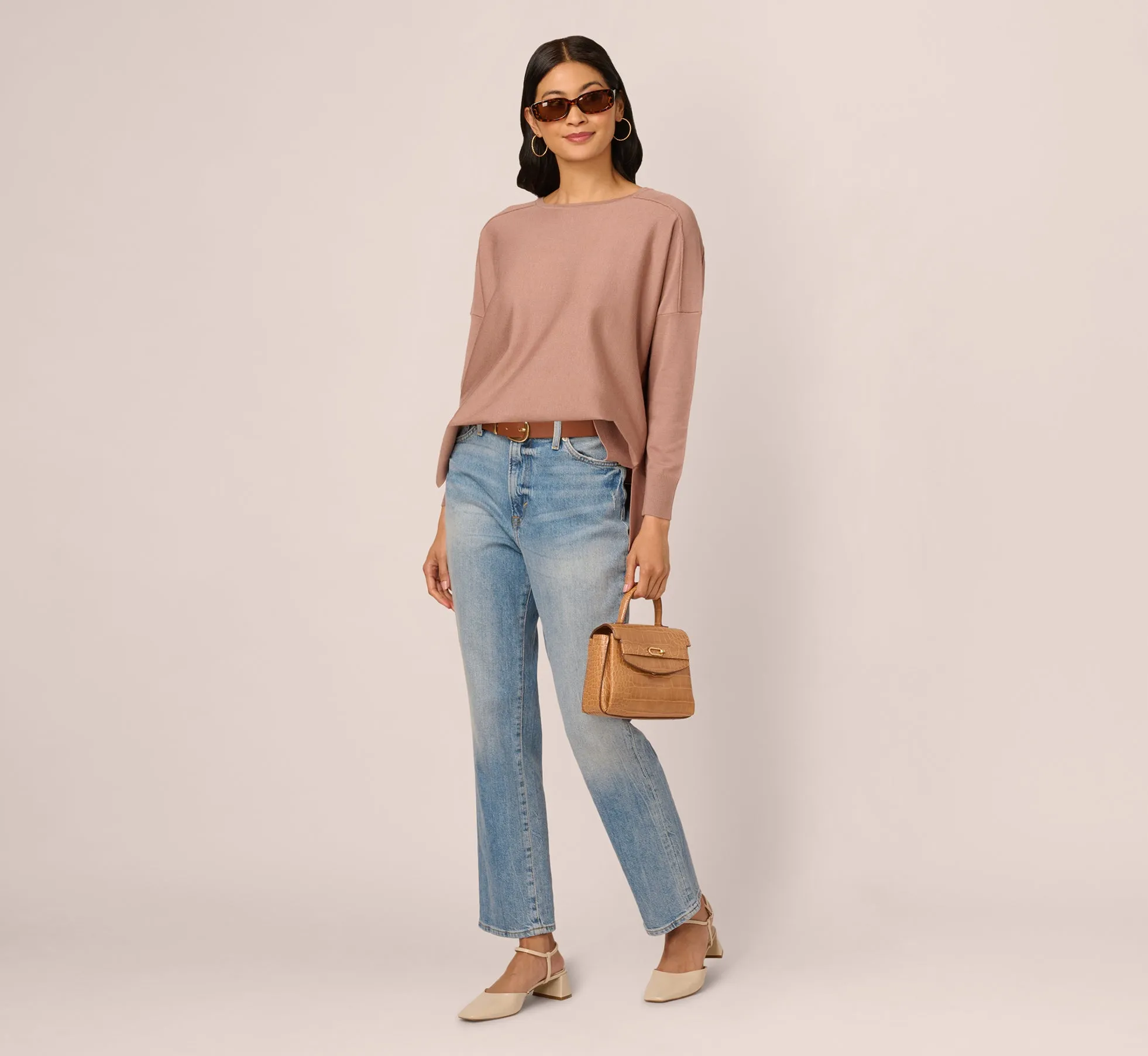 Long Sleeve Drop Shoulder Pullover Sweater Top In Cocoa sold by Adrianna Papell