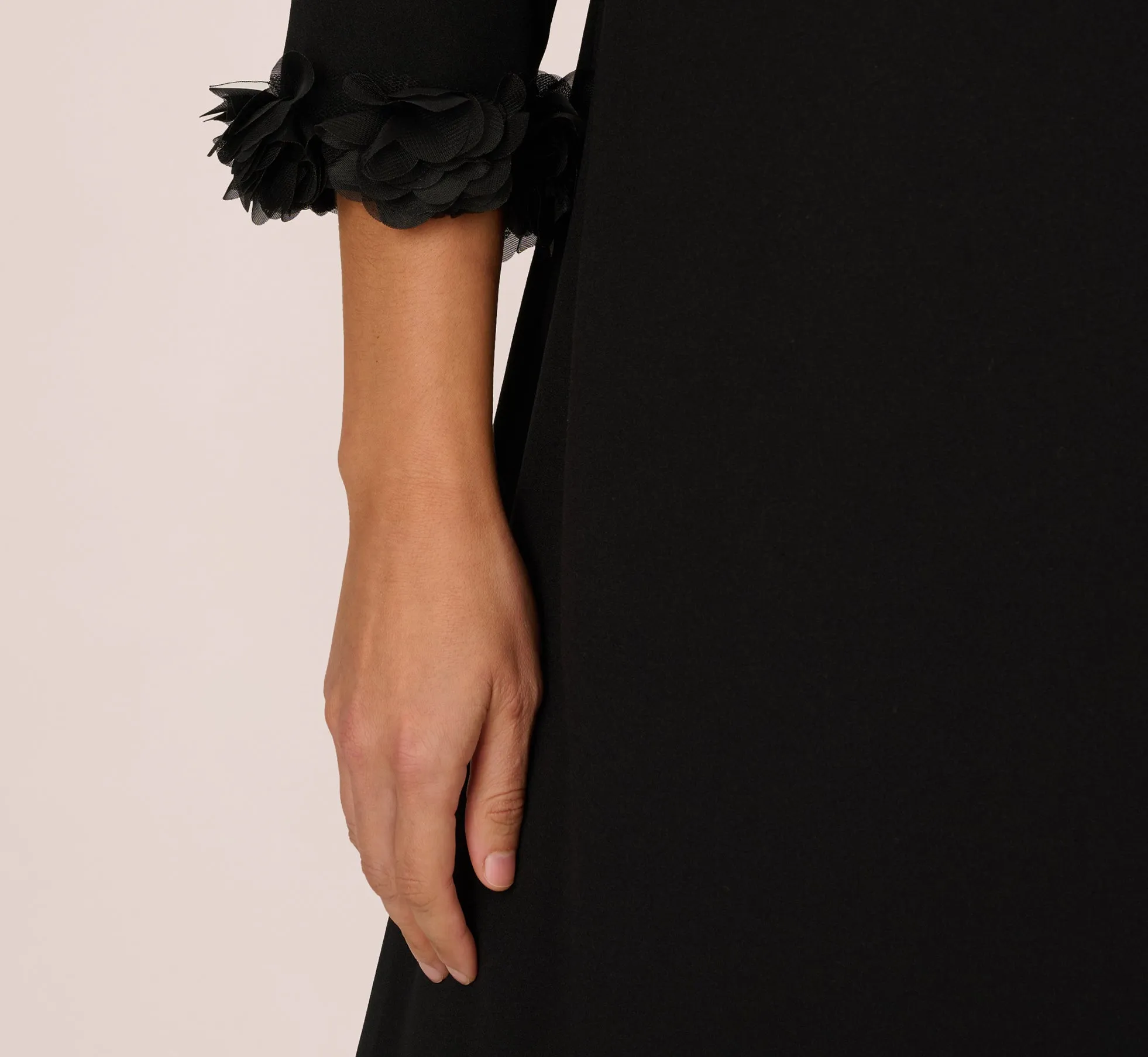 Plus Size Three Quarter Sleeve Shift Dress With Floral Embellished Cuffs In Black sold by Adrianna Papell product image thumbnail 3