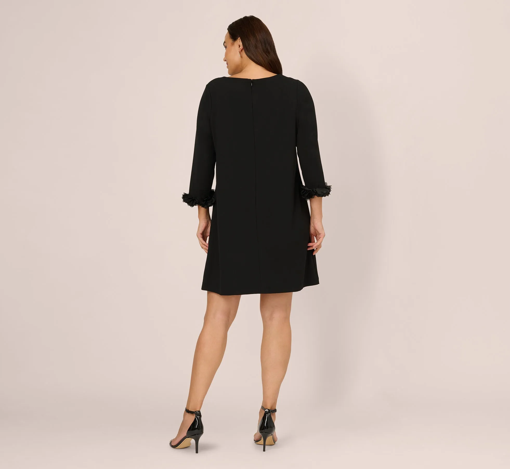 Plus Size Three Quarter Sleeve Shift Dress With Floral Embellished Cuffs In Black sold by Adrianna Papell product image thumbnail 5