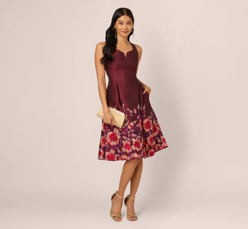 Plus Size Sleeveless Floral Jacquard Midi Dress With High Plus Size Sleeveless Floral Jacquard Midi Dress With High