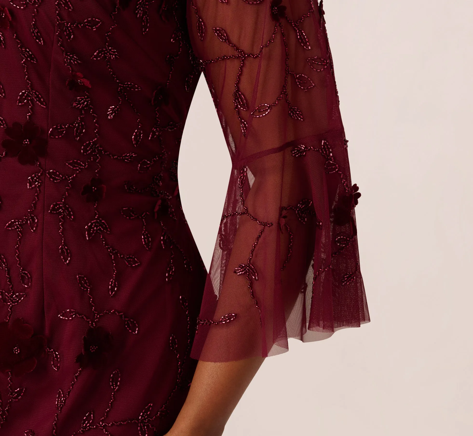 Plus Size Three Quarter Sleeve Velvet Floral Bead Sheath Dress In Mahogany sold by Adrianna Papell product image thumbnail 3