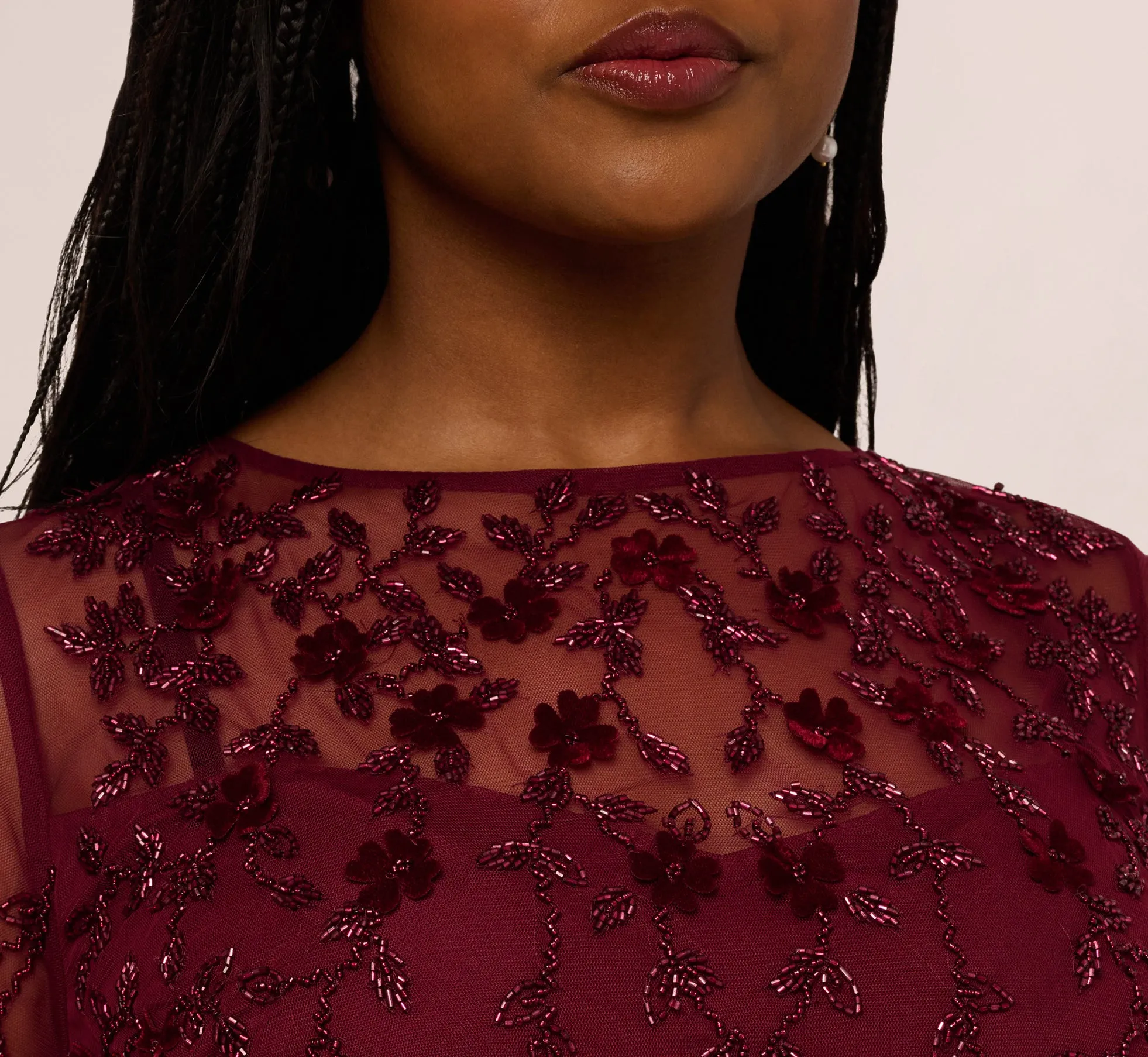 Plus Size Three Quarter Sleeve Velvet Floral Bead Sheath Dress In Mahogany sold by Adrianna Papell product image thumbnail 4