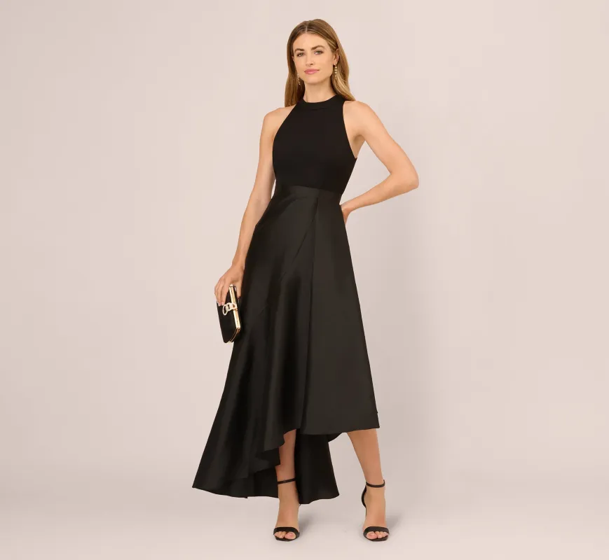 Sleeveless Asymmetrical Draped Taffeta Combo Gown In Black sold by Adrianna Papell