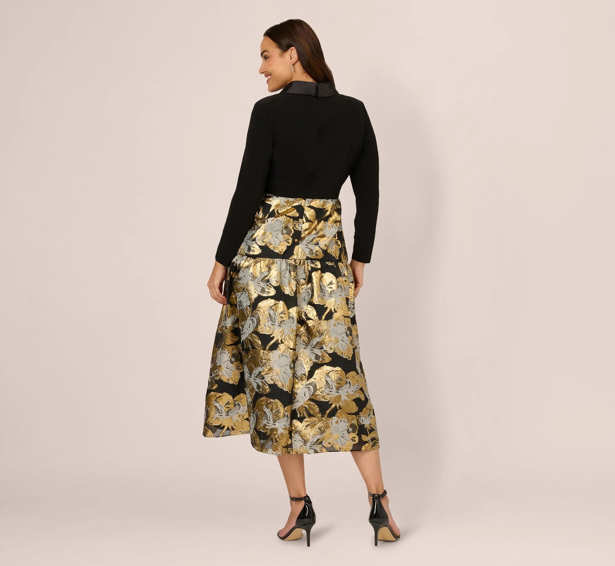 Plus Size Combo Floral Jacquard Dress In Black Gold sold by Adrianna Papell product image thumbnail 5