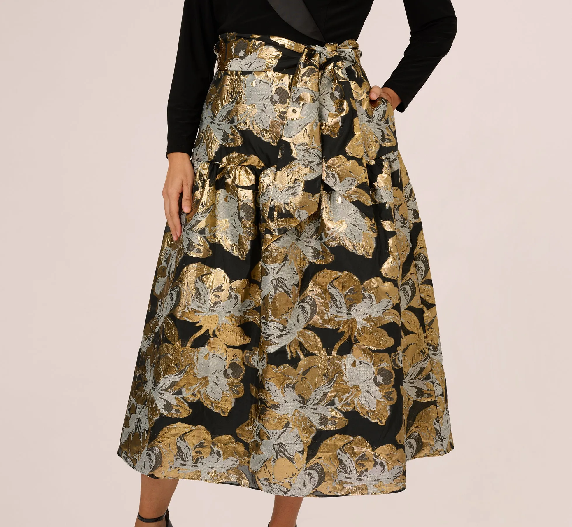 Plus Size Combo Floral Jacquard Dress In Black Gold sold by Adrianna Papell product image thumbnail 3