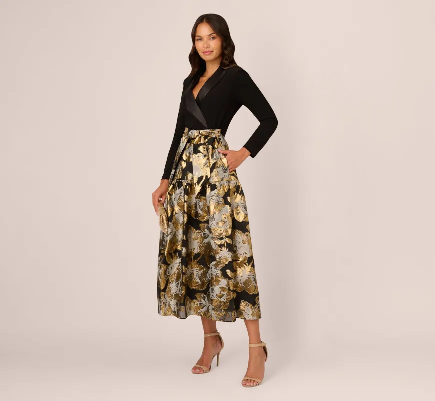 Combo Floral Jacquard Dress In Black Gold sold by Adrianna Papell