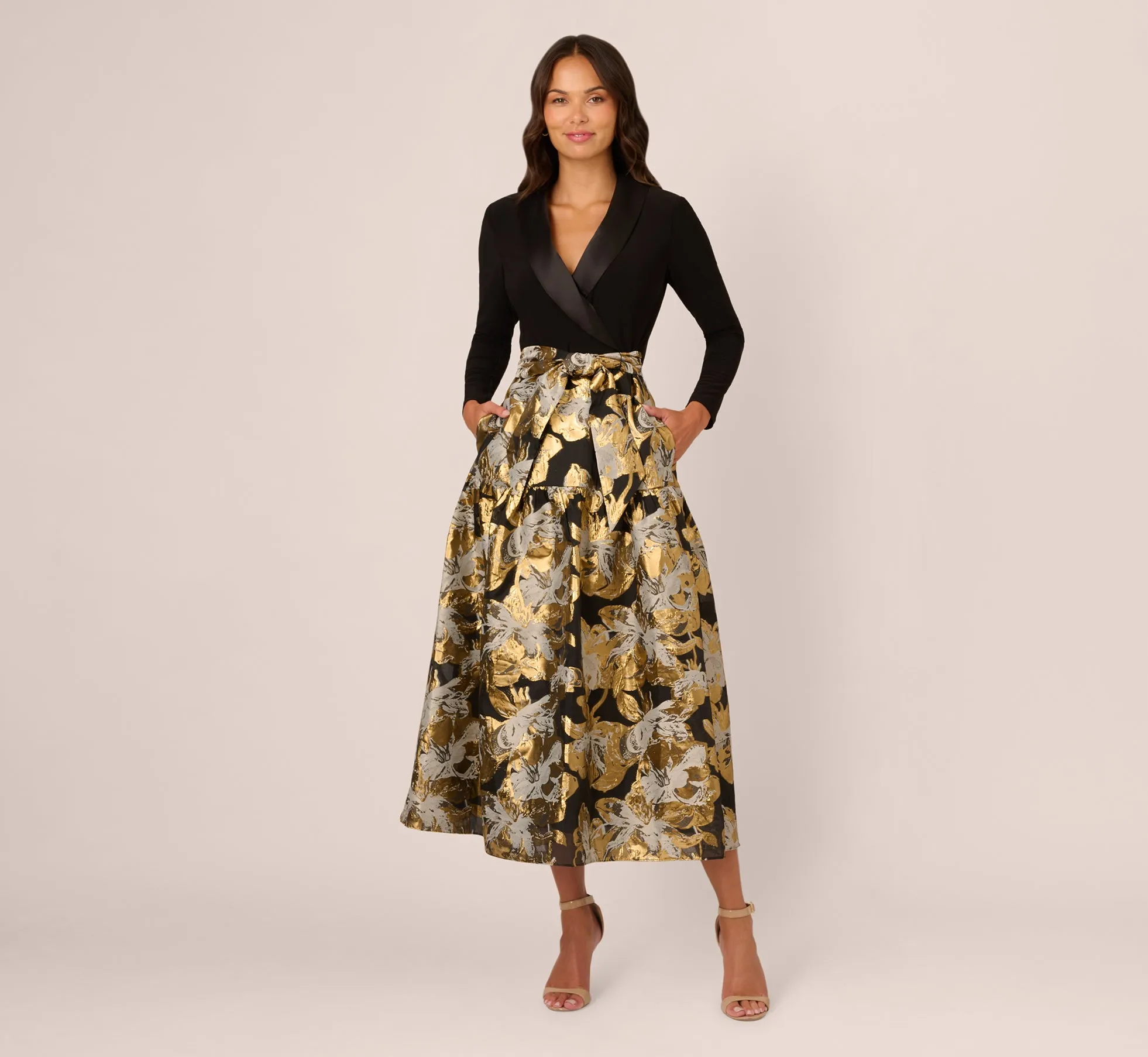 Combo Floral Jacquard Dress In Black Gold sold by Adrianna Papell product image thumbnail 2