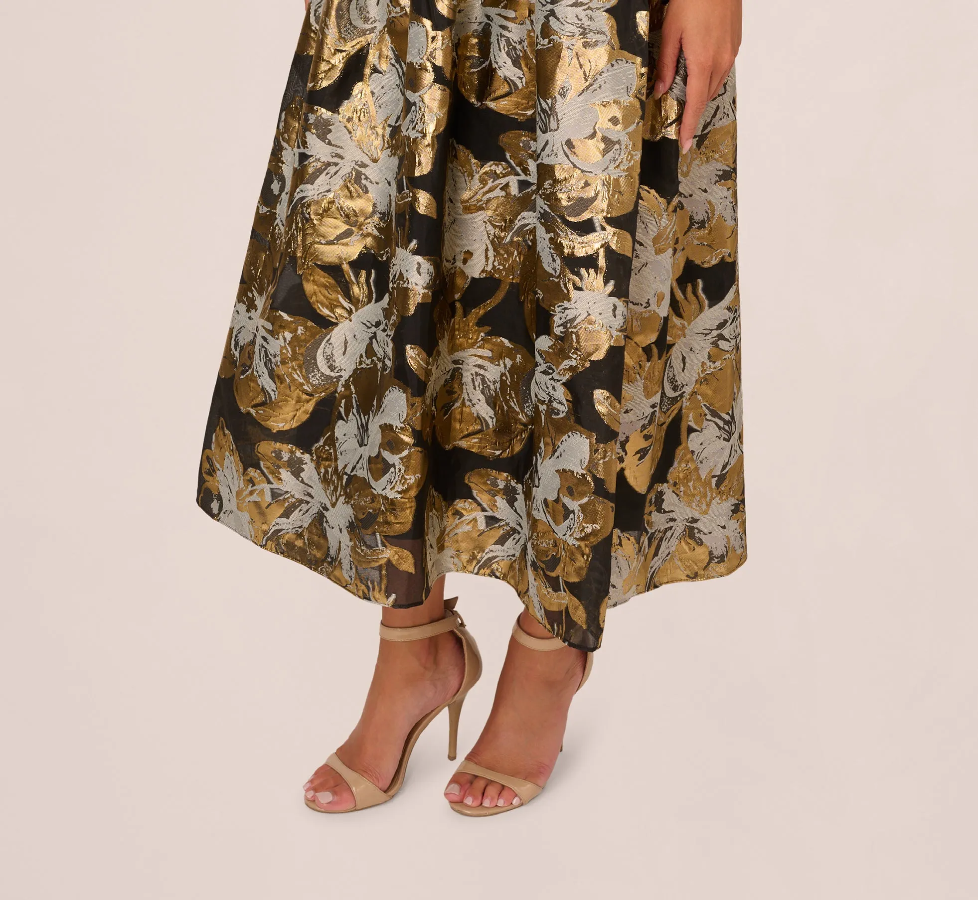 Combo Floral Jacquard Dress In Black Gold sold by Adrianna Papell product image thumbnail 4