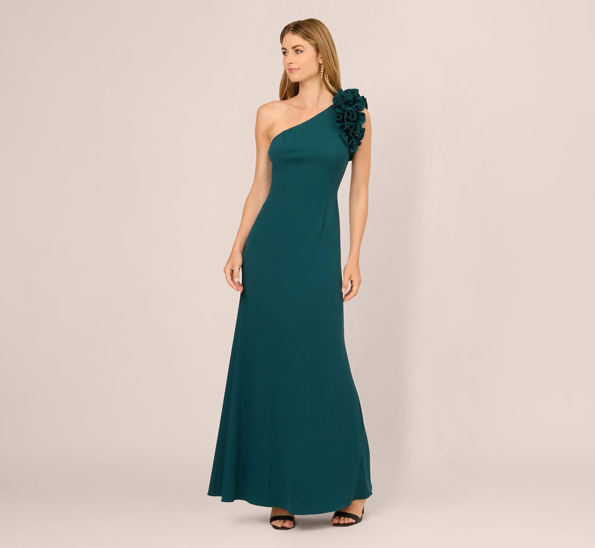 One Shoulder Ruffle Mermaid Gown In Hunter sold by Adrianna Papell product image thumbnail 2