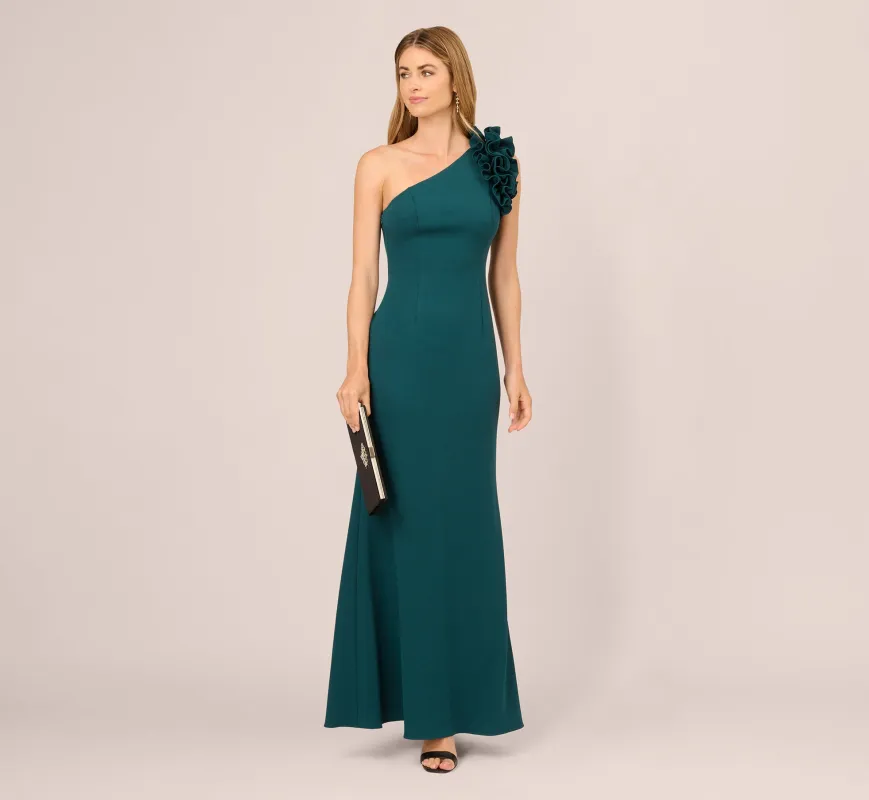 One Shoulder Ruffle Mermaid Gown In Hunter sold by Adrianna Papell