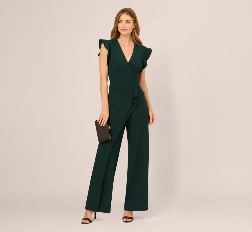 Flutter Sleeve Faux Wrap Jumpsuit In Dark Green sold by Adrianna Papell