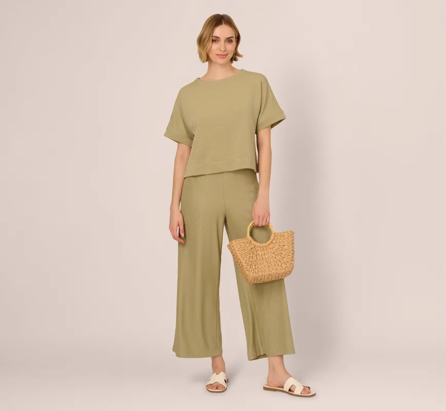 Wide Leg Rib Knit Pants In Dusty Sage Green sold by Adrianna Papell