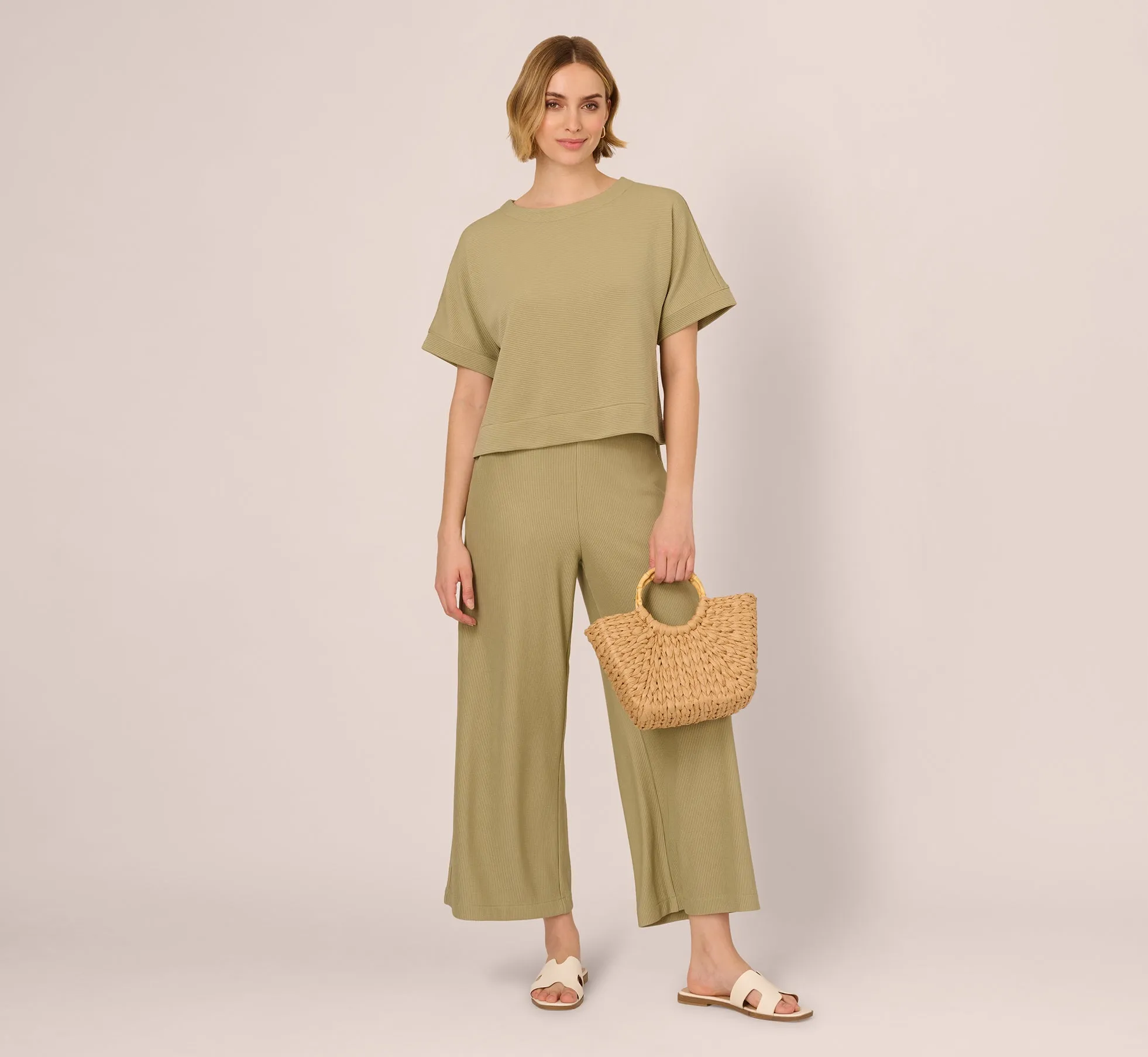 Wide Leg Rib Knit Pants In Dusty Sage Green sold by Adrianna Papell