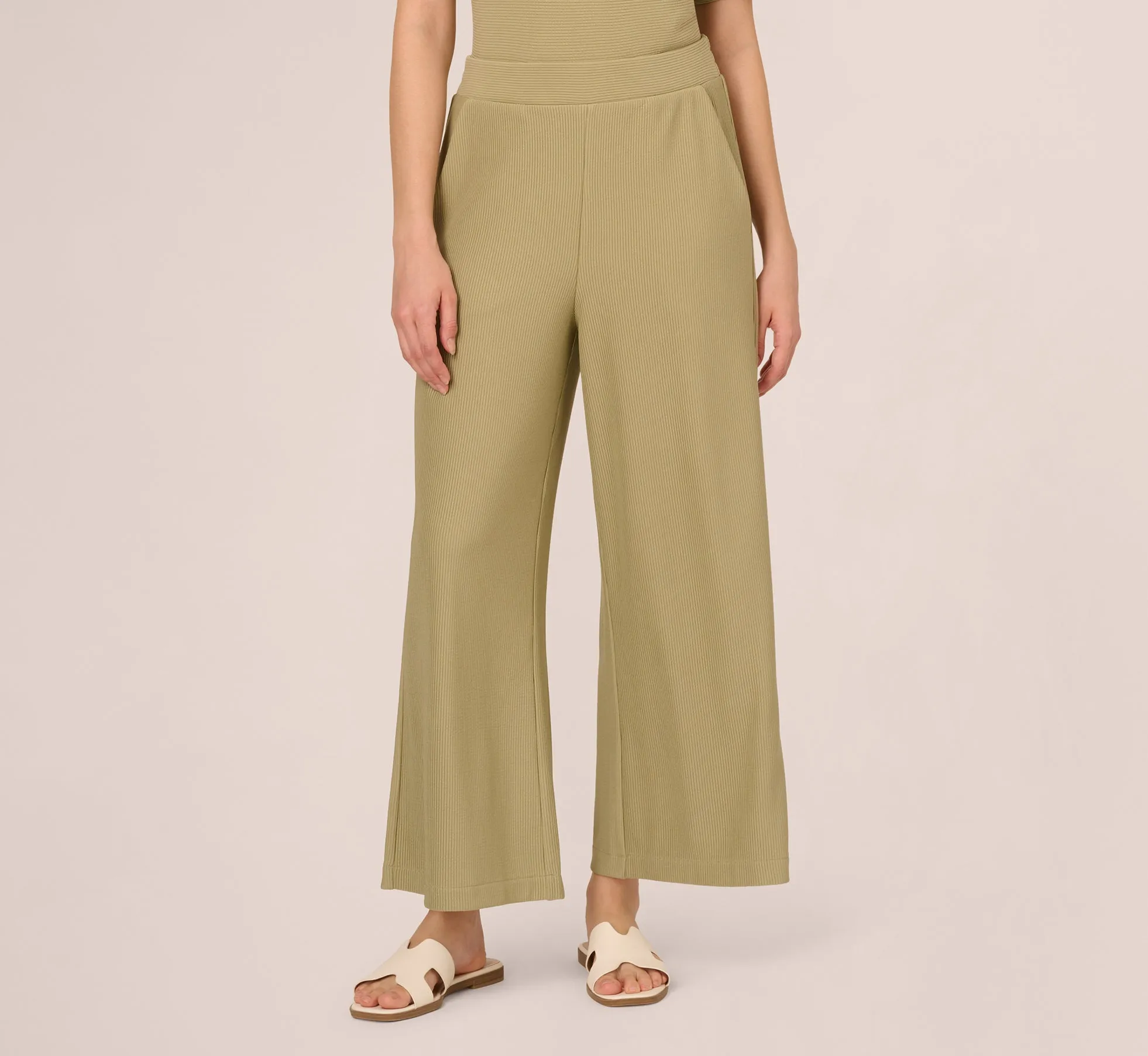 Wide Leg Rib Knit Pants In Dusty Sage Green sold by Adrianna Papell product image thumbnail 2