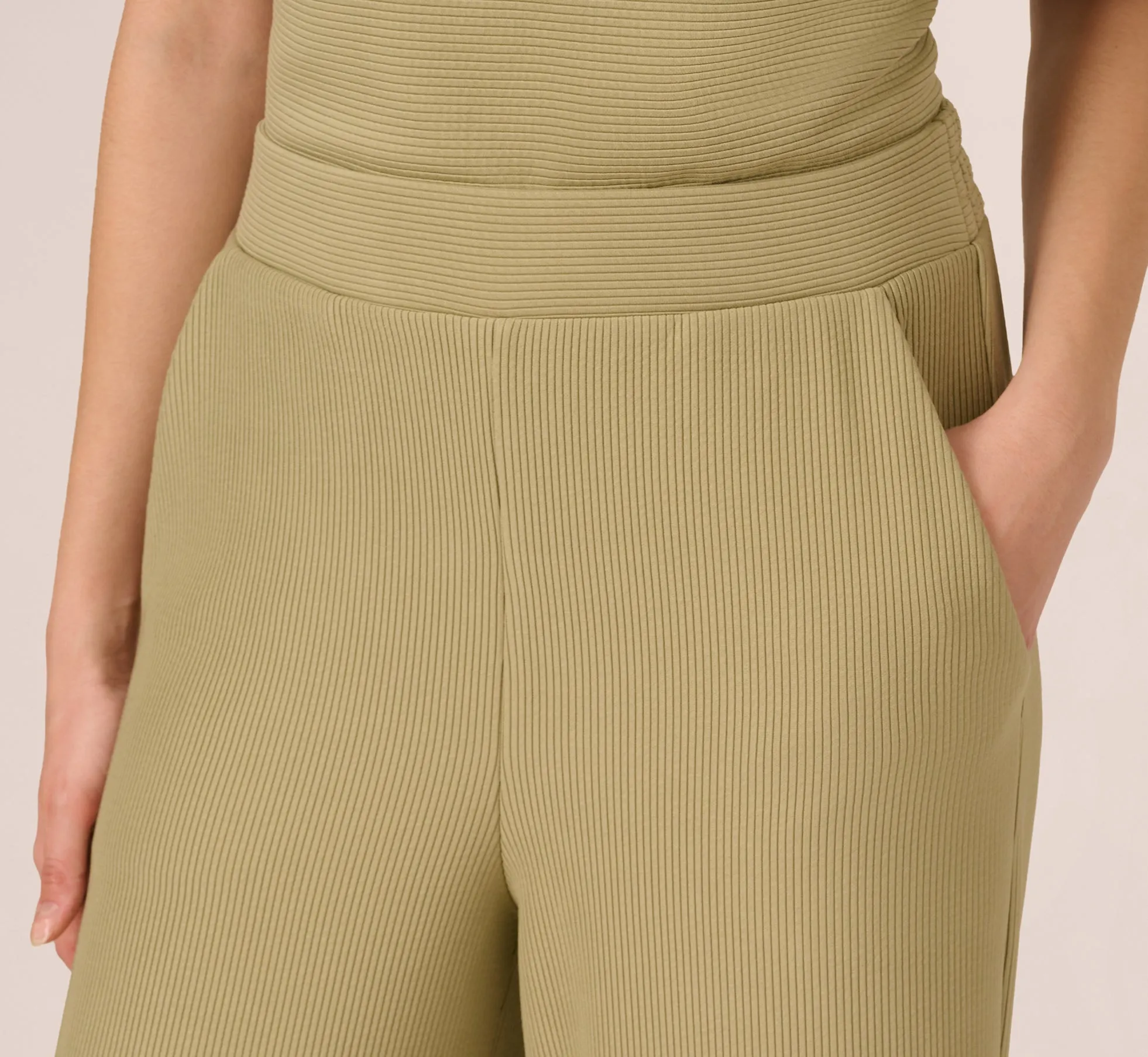 Wide Leg Rib Knit Pants In Dusty Sage Green sold by Adrianna Papell product image thumbnail 4