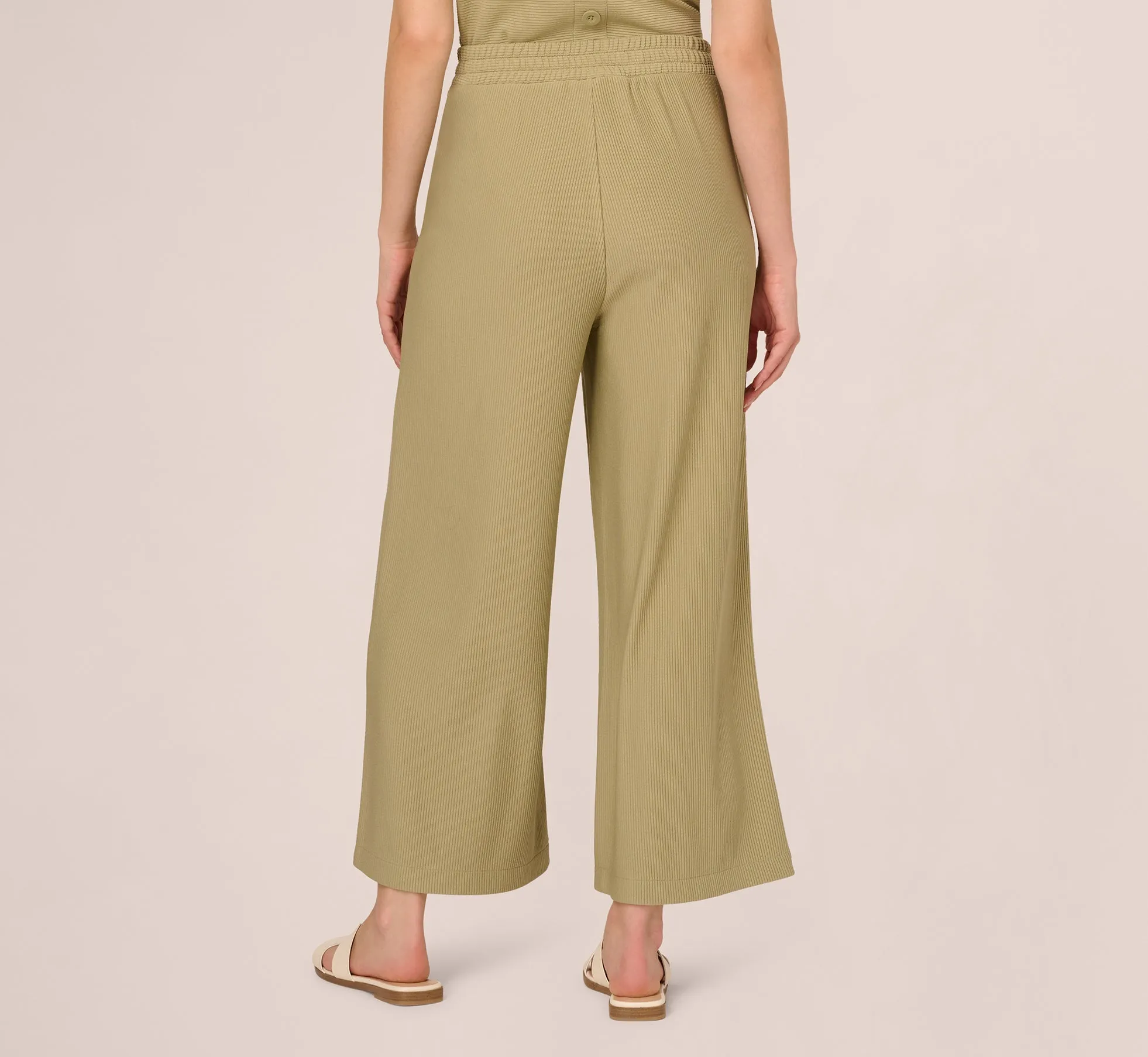 Wide Leg Rib Knit Pants In Dusty Sage Green sold by Adrianna Papell product image thumbnail 5