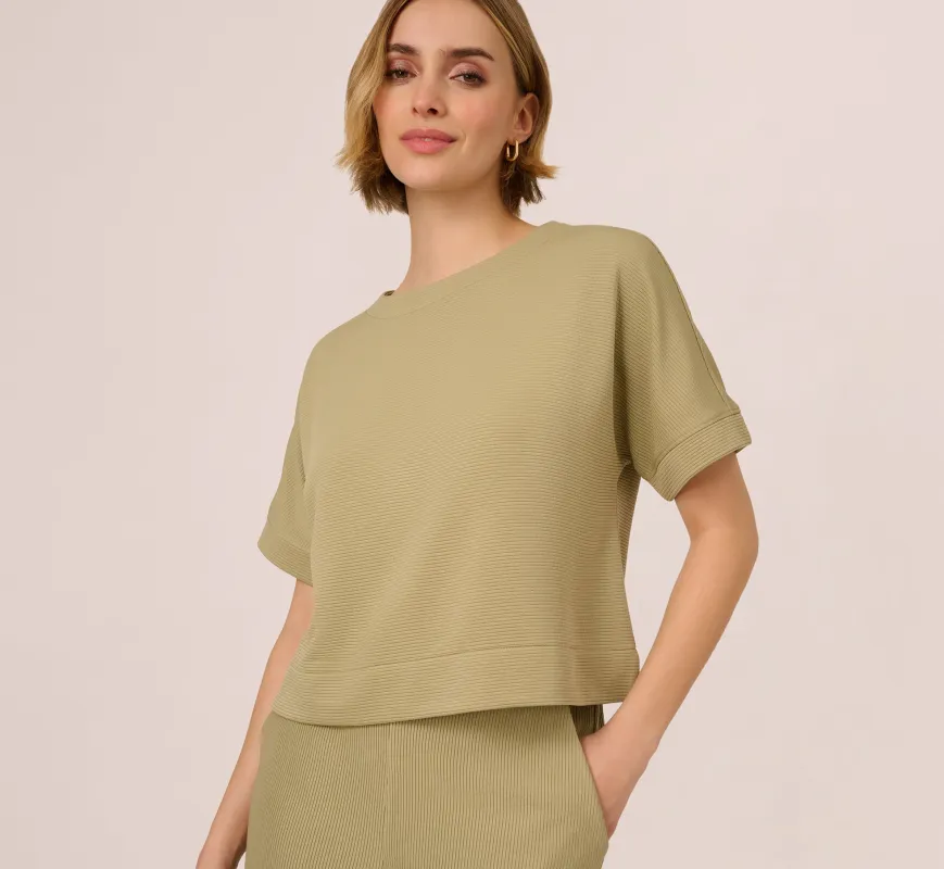 Short Sleeve Rib Knit Back Button Top In Dusty Sage Green sold by Adrianna Papell