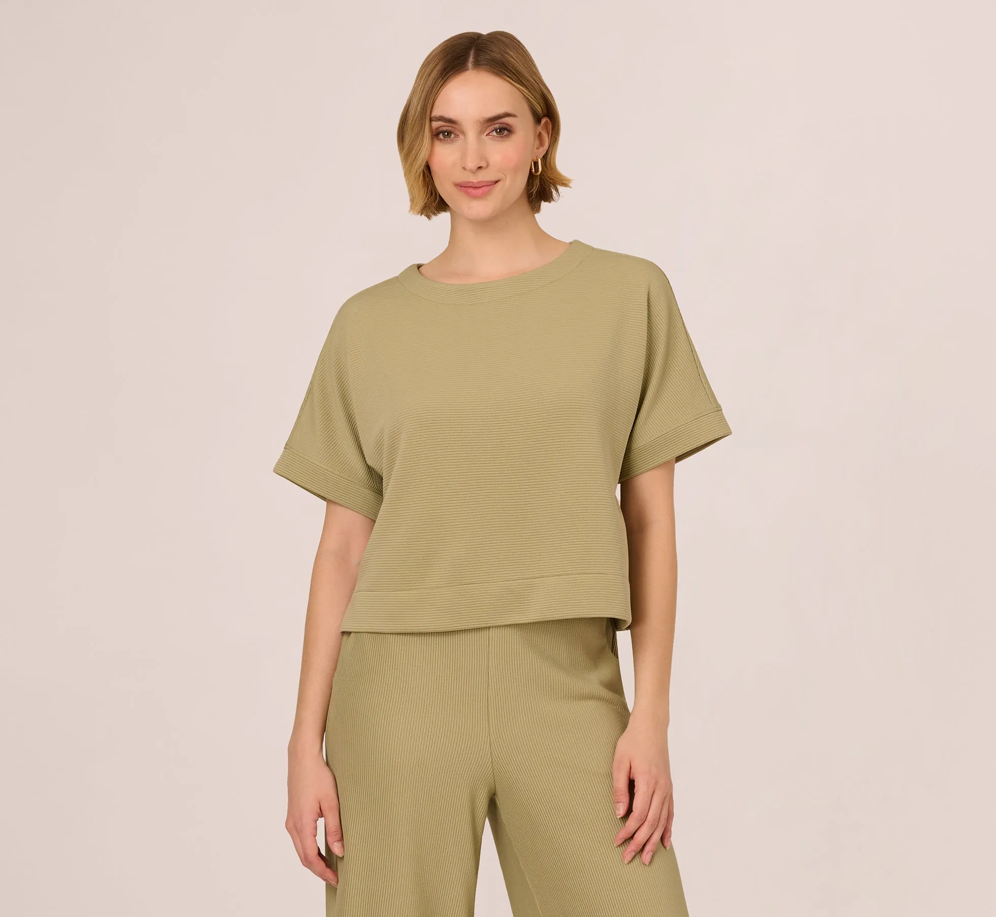 Short Sleeve Rib Knit Back Button Top In Dusty Sage Green sold by Adrianna Papell product image thumbnail 3
