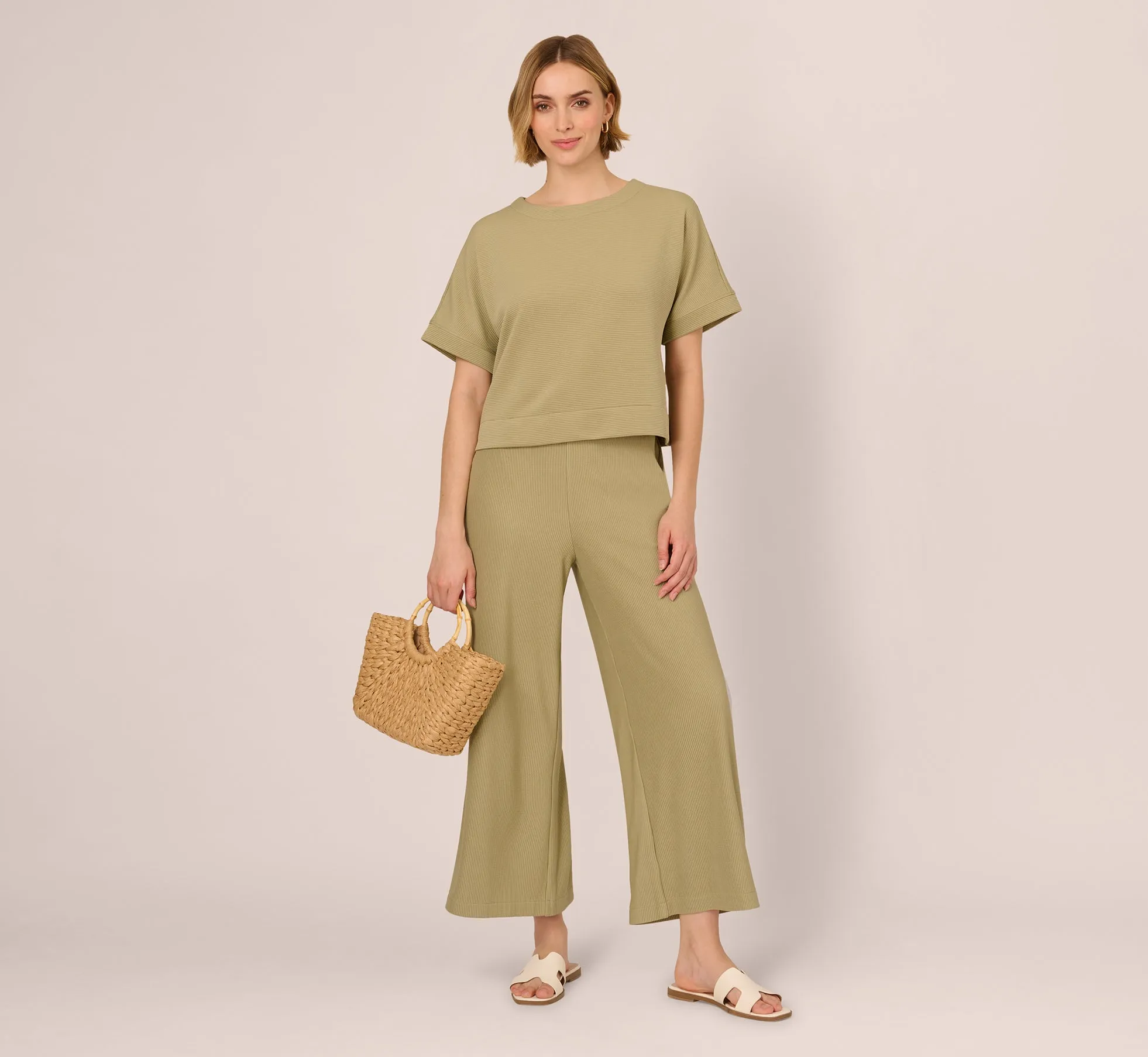 Short Sleeve Rib Knit Back Button Top In Dusty Sage Green sold by Adrianna Papell product image thumbnail 2