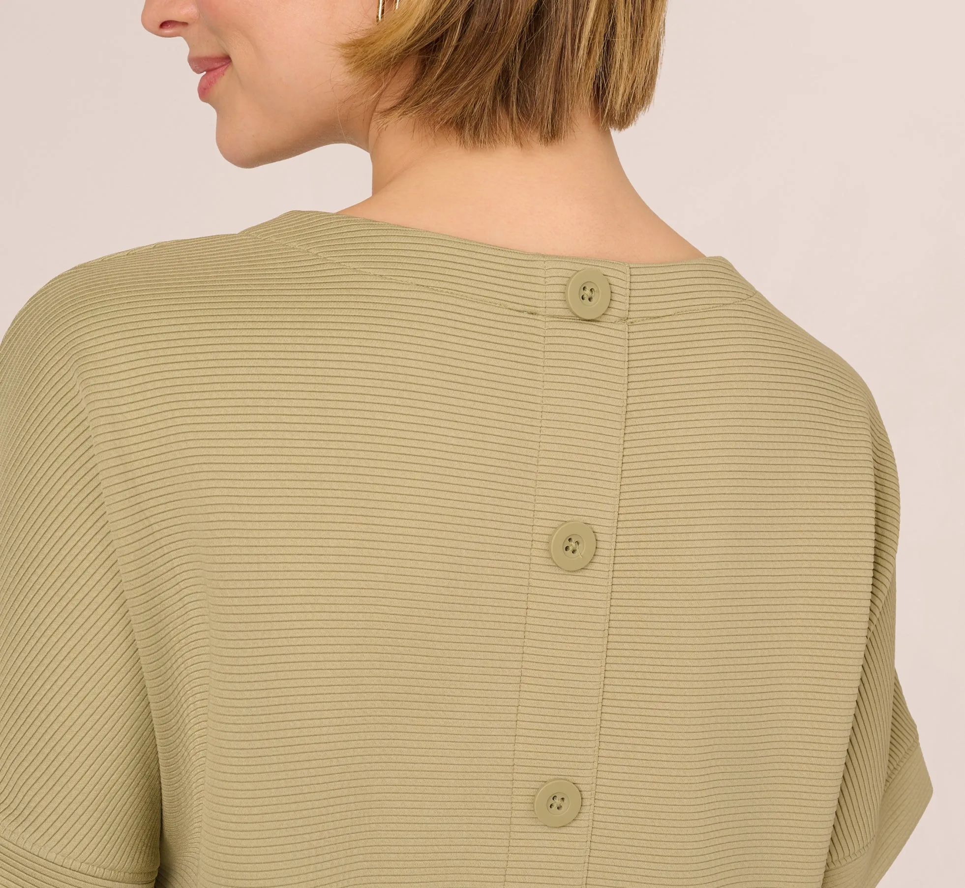 Short Sleeve Rib Knit Back Button Top In Dusty Sage Green sold by Adrianna Papell product image thumbnail 5