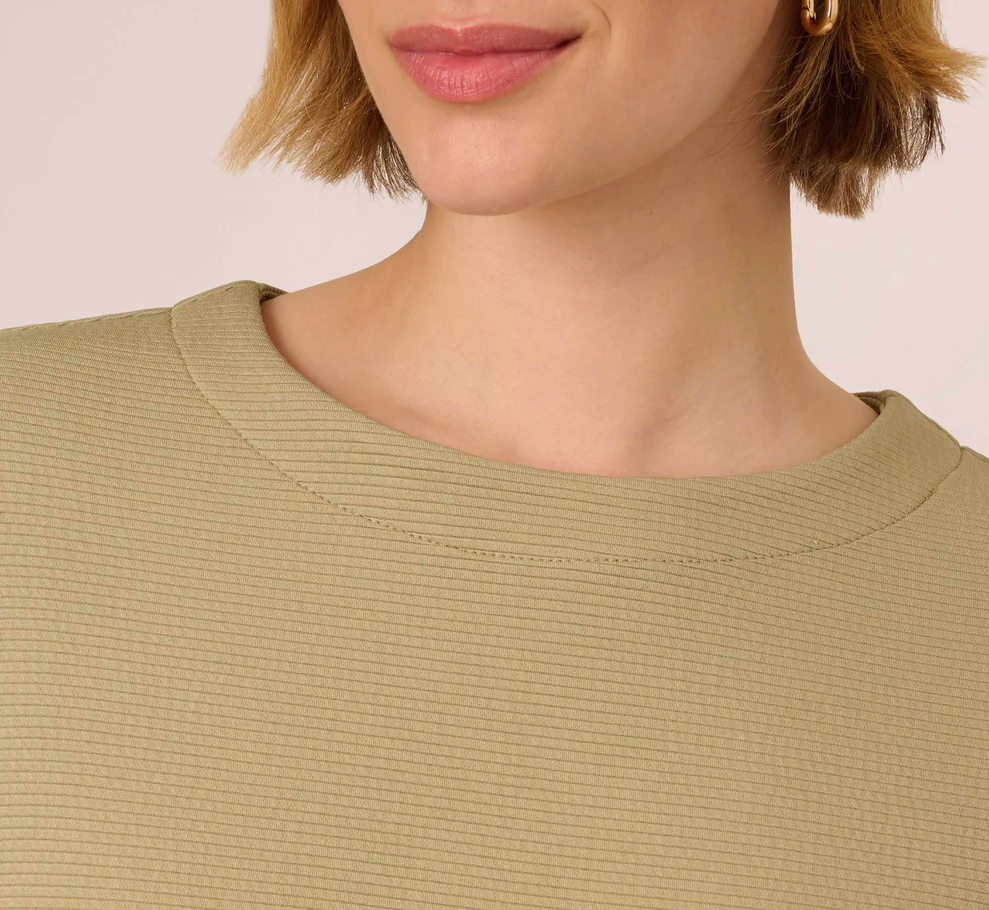 Short Sleeve Rib Knit Back Button Top In Dusty Sage Green sold by Adrianna Papell product image thumbnail 4