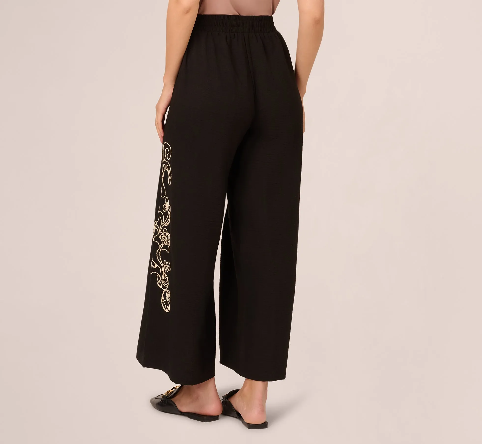 Wide Leg Floral Embroidered Pant In Black Cream sold by Adrianna Papell product image thumbnail 5