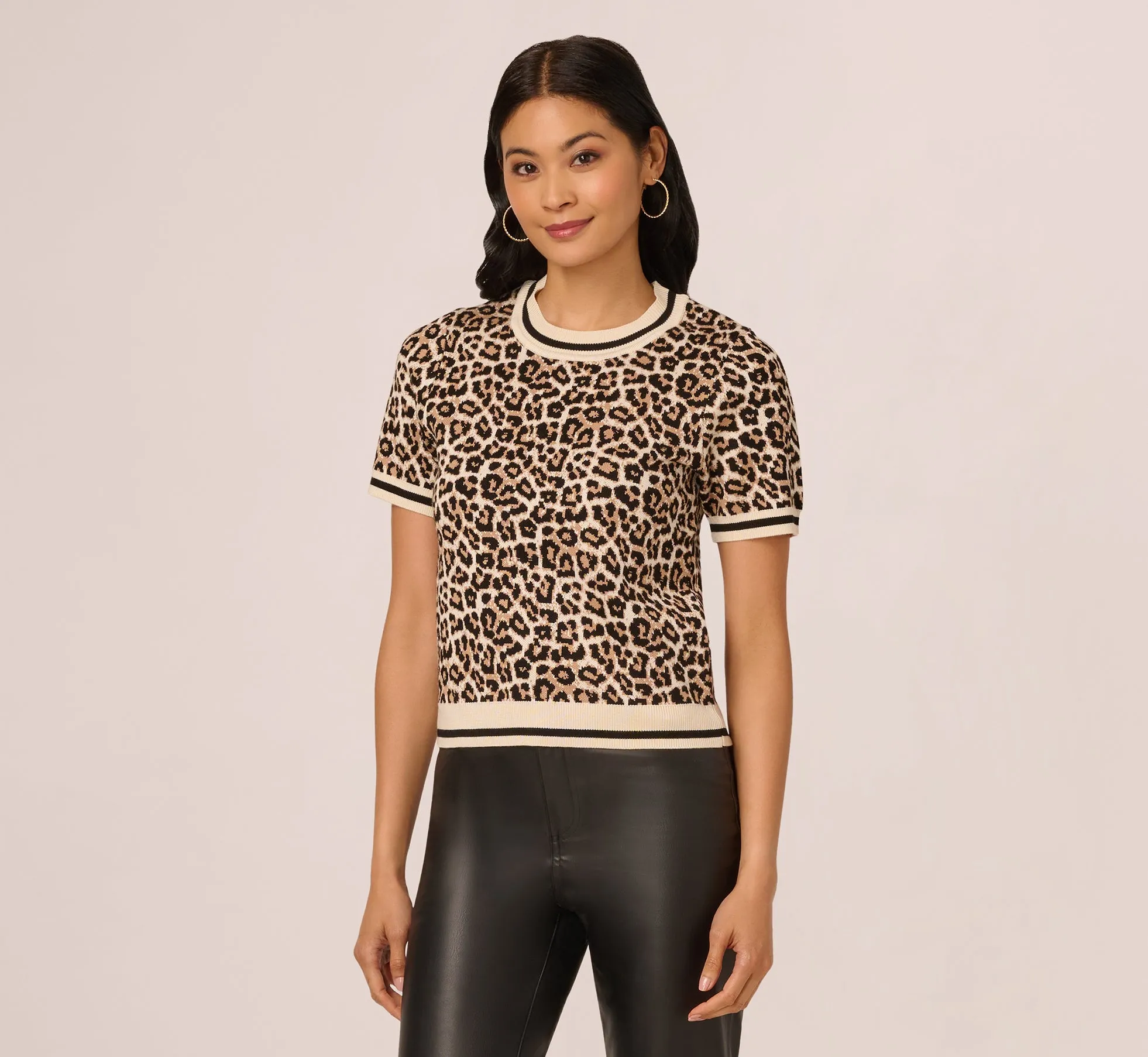 Short Sleeve Chain Patterned Knit Top In Bengal Cheetah sold by Adrianna Papell product image thumbnail 5