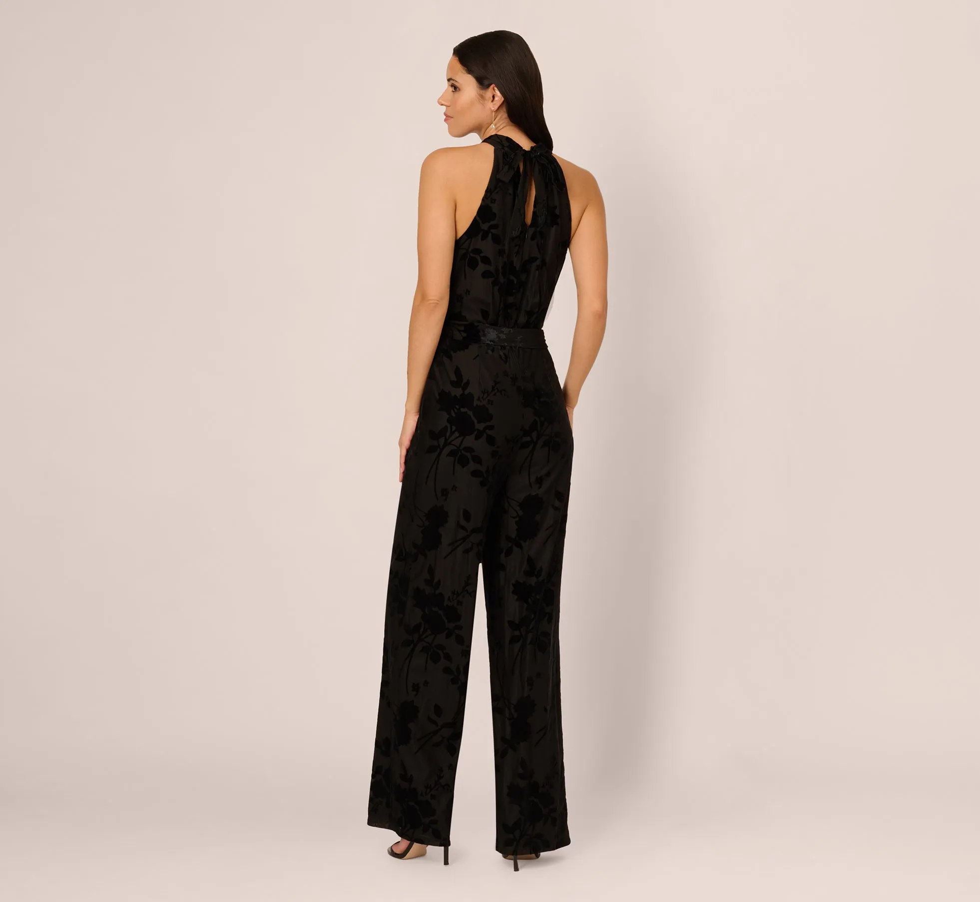 Sleeveless Floral Burnout Velvet Jumpsuit In Black sold by Adrianna Papell product image thumbnail 5