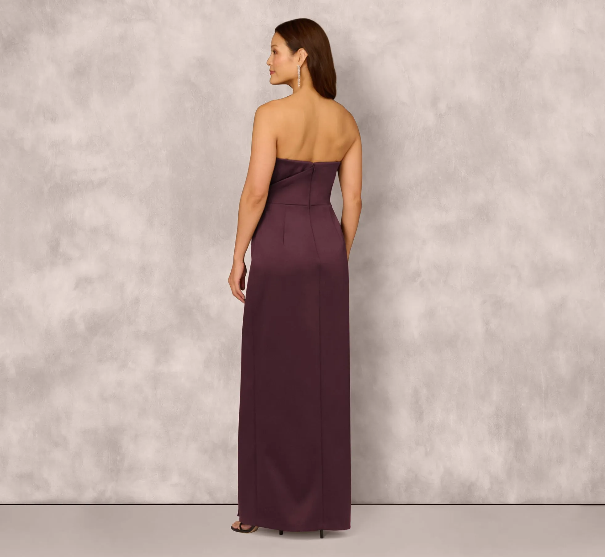 Strapless Notch Neck Satin Gown In Midnight Plum sold by Adrianna Papell