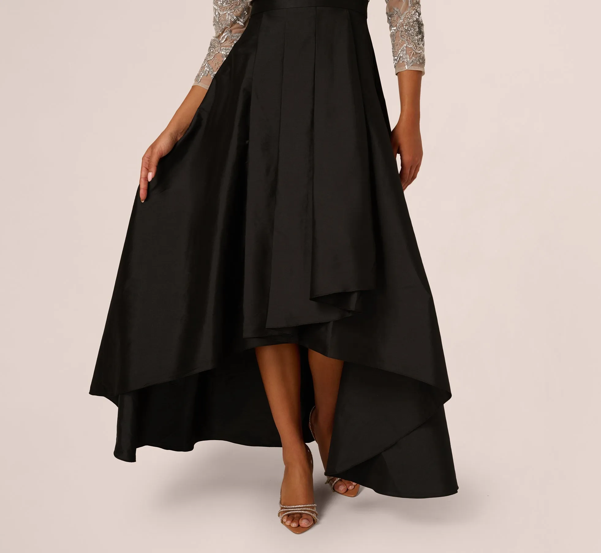 Three Quarter Sleeve Beaded Taffeta Combo Gown In Black Silver sold by Adrianna Papell product image thumbnail 5