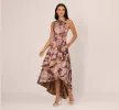 Sleeveless Floral Jacquard High Low Gown In Burgundy Multi sold by Adrianna Papell