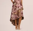 Sleeveless Floral Jacquard High Low Gown In Burgundy Multi sold by Adrianna Papell