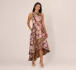 Sleeveless Floral Jacquard High Low Gown In Burgundy Multi sold by Adrianna Papell