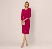 Three Quarter Sleeve Beaded Collar Sheath Dress In Berry sold by Adrianna Papell
