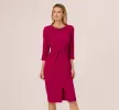 Three Quarter Sleeve Beaded Collar Sheath Dress In Berry sold by Adrianna Papell