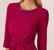 Three Quarter Sleeve Beaded Collar Sheath Dress In Berry sold by Adrianna Papell