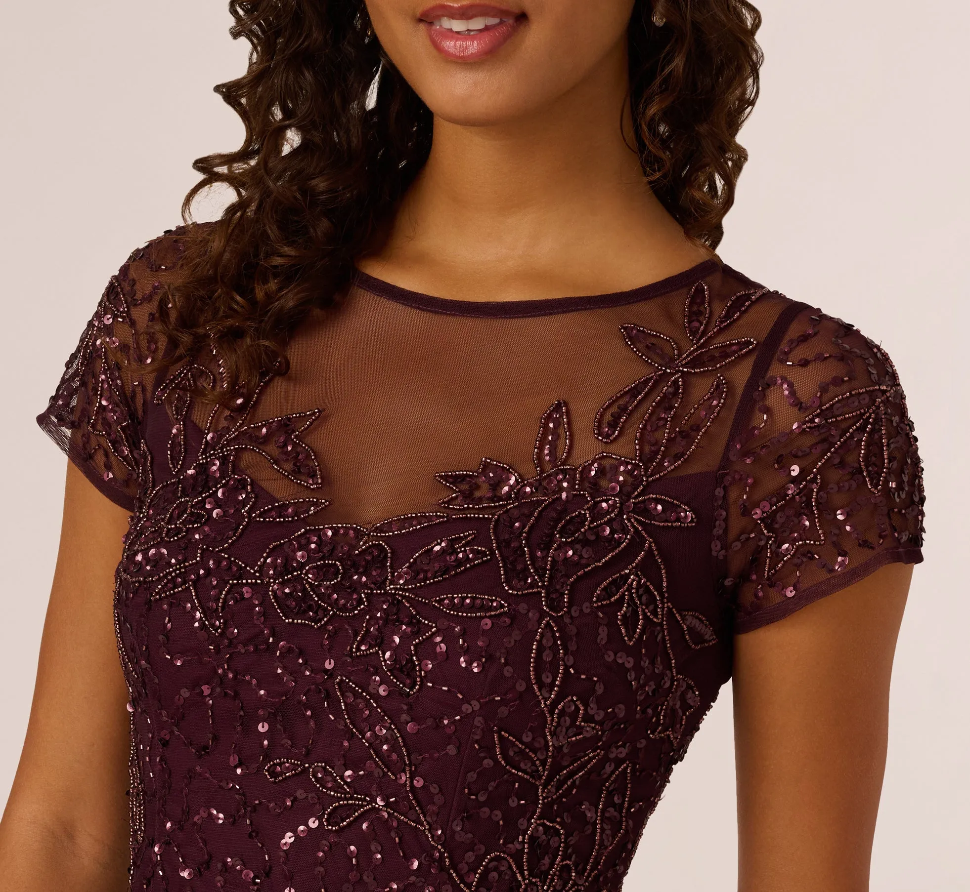 Beaded Short Sleeve Sheath Dress In Night Plum sold by Adrianna Papell product image thumbnail 3