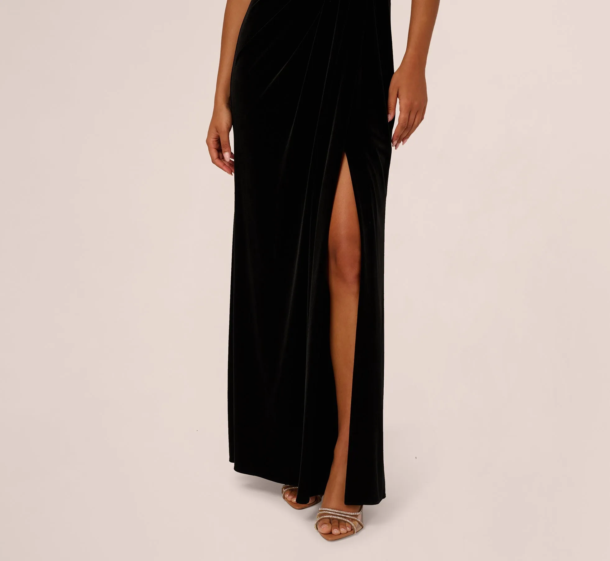 Off Shoulder Sequin Velvet Combo Gown In Black Multi sold by Adrianna Papell product image thumbnail 3