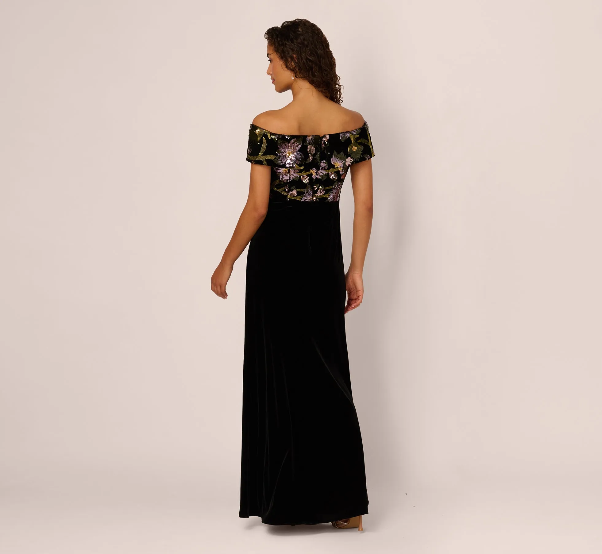 Off Shoulder Sequin Velvet Combo Gown In Black Multi sold by Adrianna Papell product image thumbnail 5