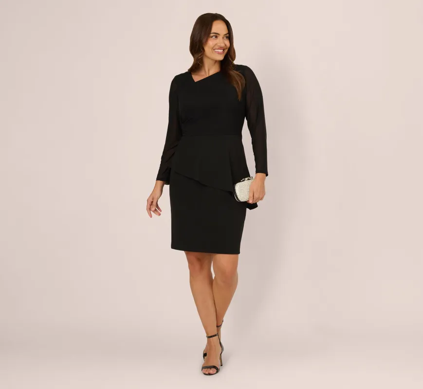 Plus Size Long Sleeve Asymmetrical Peplum Sheath Dress In Black sold by Adrianna Papell