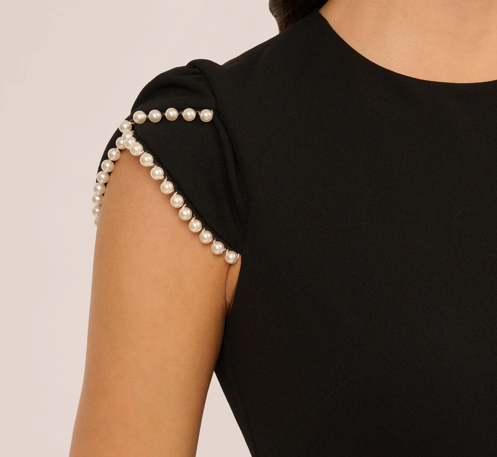 Cap Sleeve Pearly Trim Sheath Dress In Black Ivory sold by Adrianna Papell product image thumbnail 3