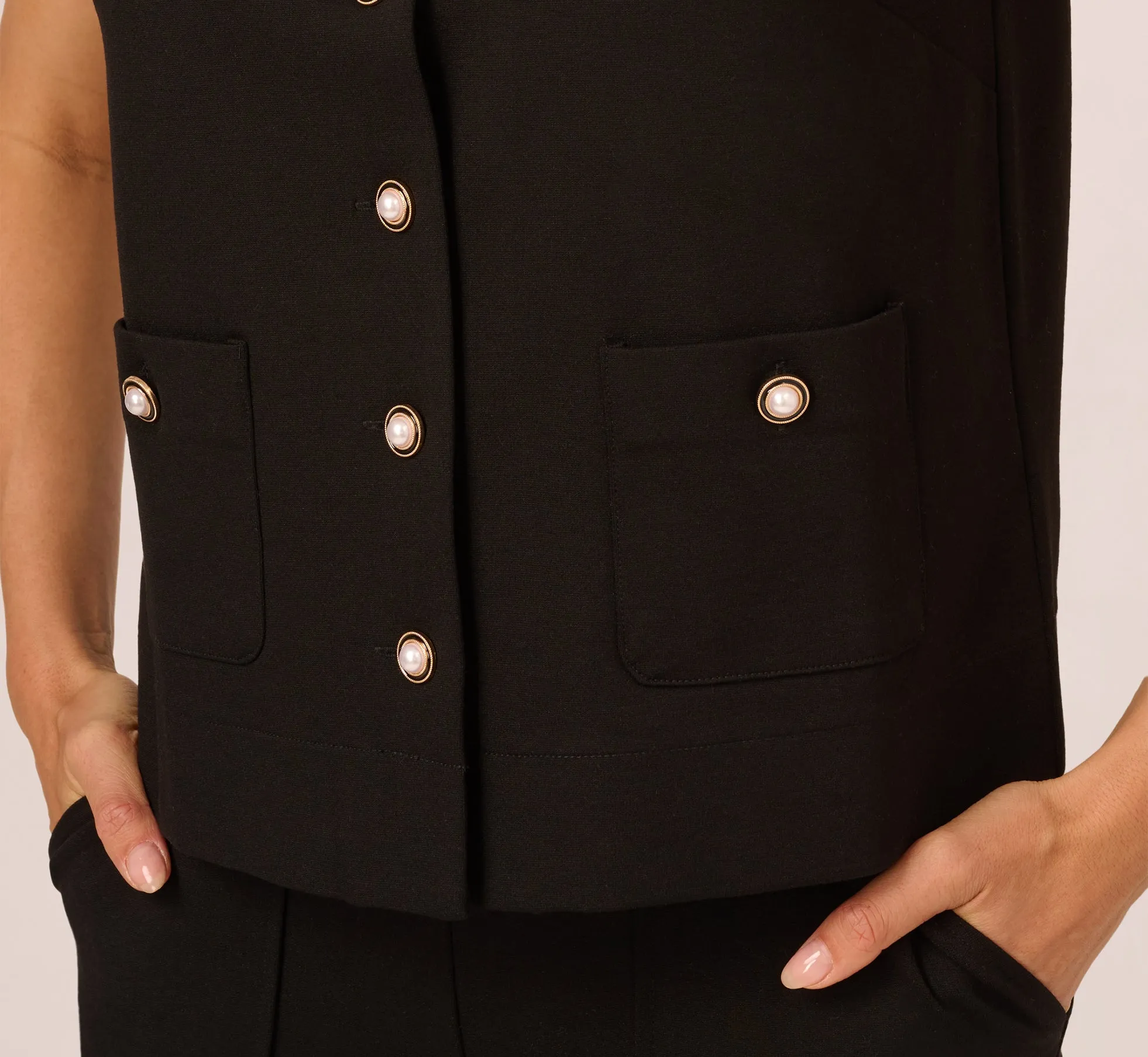 Button Front Ponte Vest Top In Black sold by Adrianna Papell product image thumbnail 5