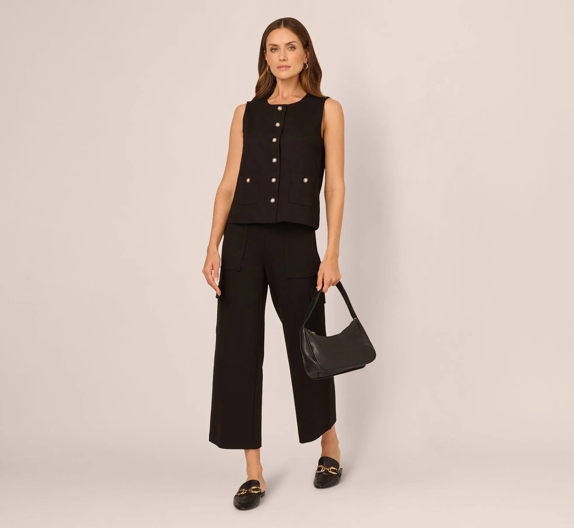 Button Front Ponte Vest Top In Black sold by Adrianna Papell product image thumbnail 2
